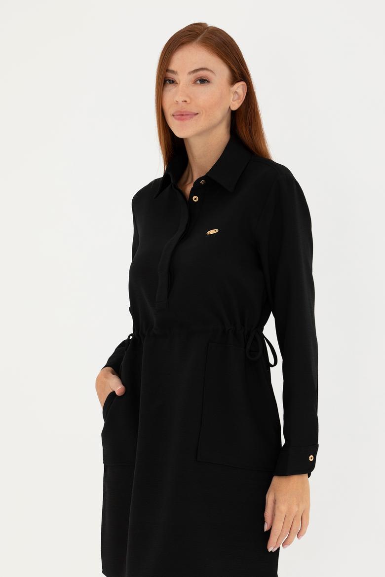 Kadın Siyah Mini Boy Dokuma Elbise - 50271164035