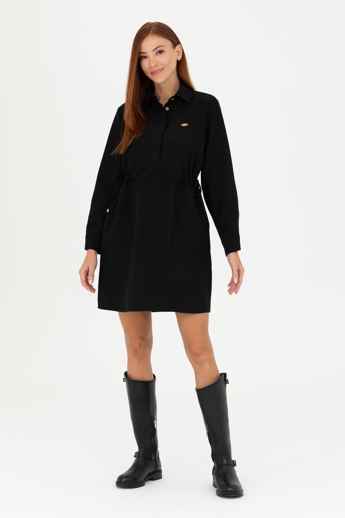 Kadın Siyah Mini Boy Dokuma Elbise