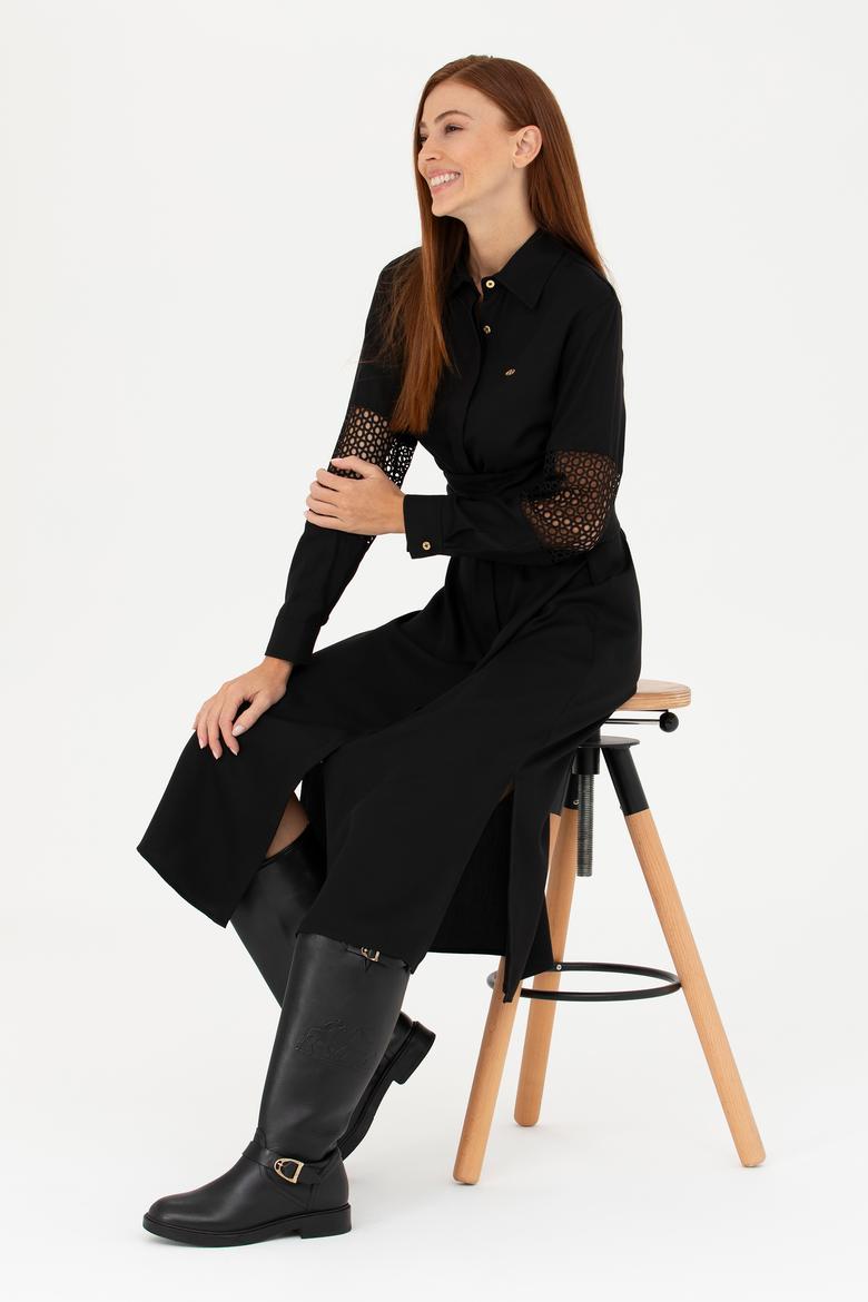 Kadın Siyah Dokuma Elbise