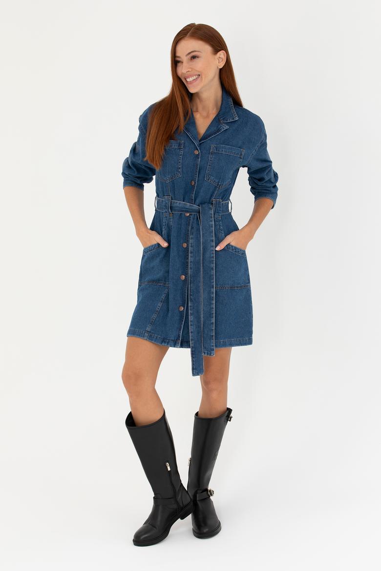 Kadın Koyu Mavi Jean Elbise - 50271443007