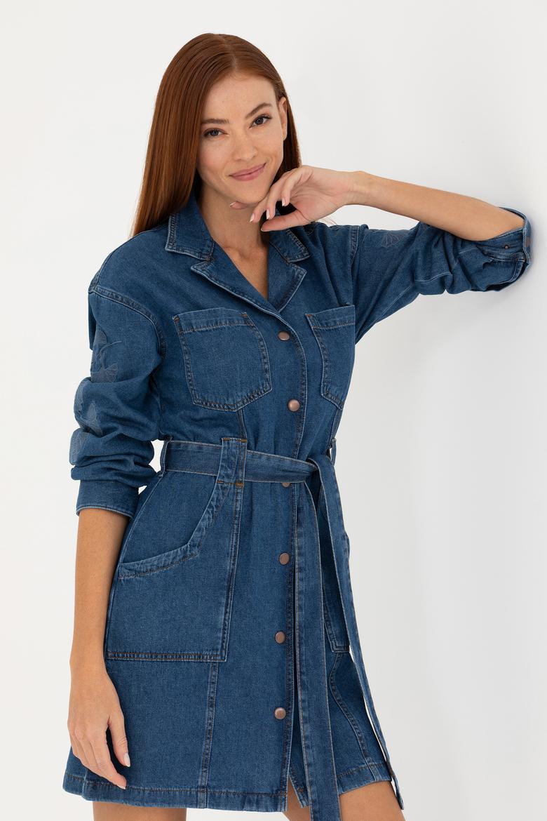 Kadın Koyu Mavi Jean Elbise - 50271443007