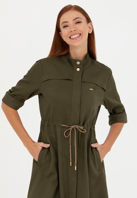 Kadın Koyu Haki Dokuma Elbise - 50271161011
