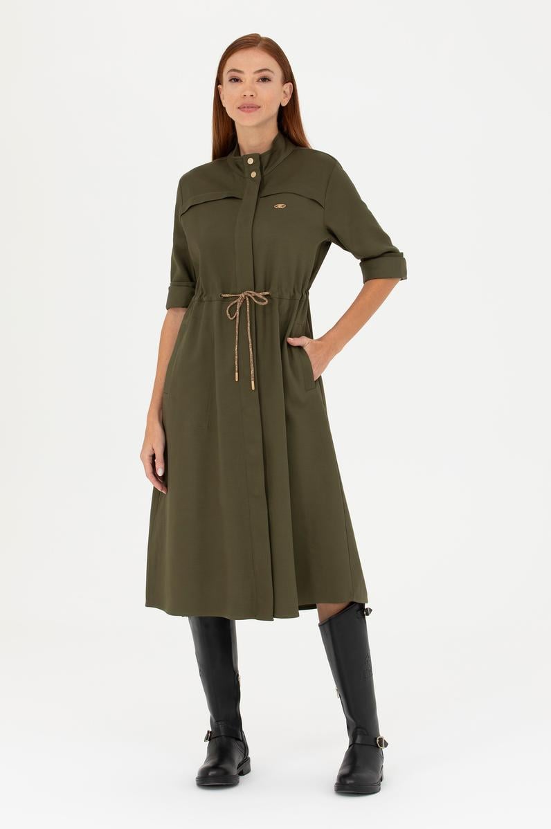 Kadın Koyu Haki Dokuma Elbise