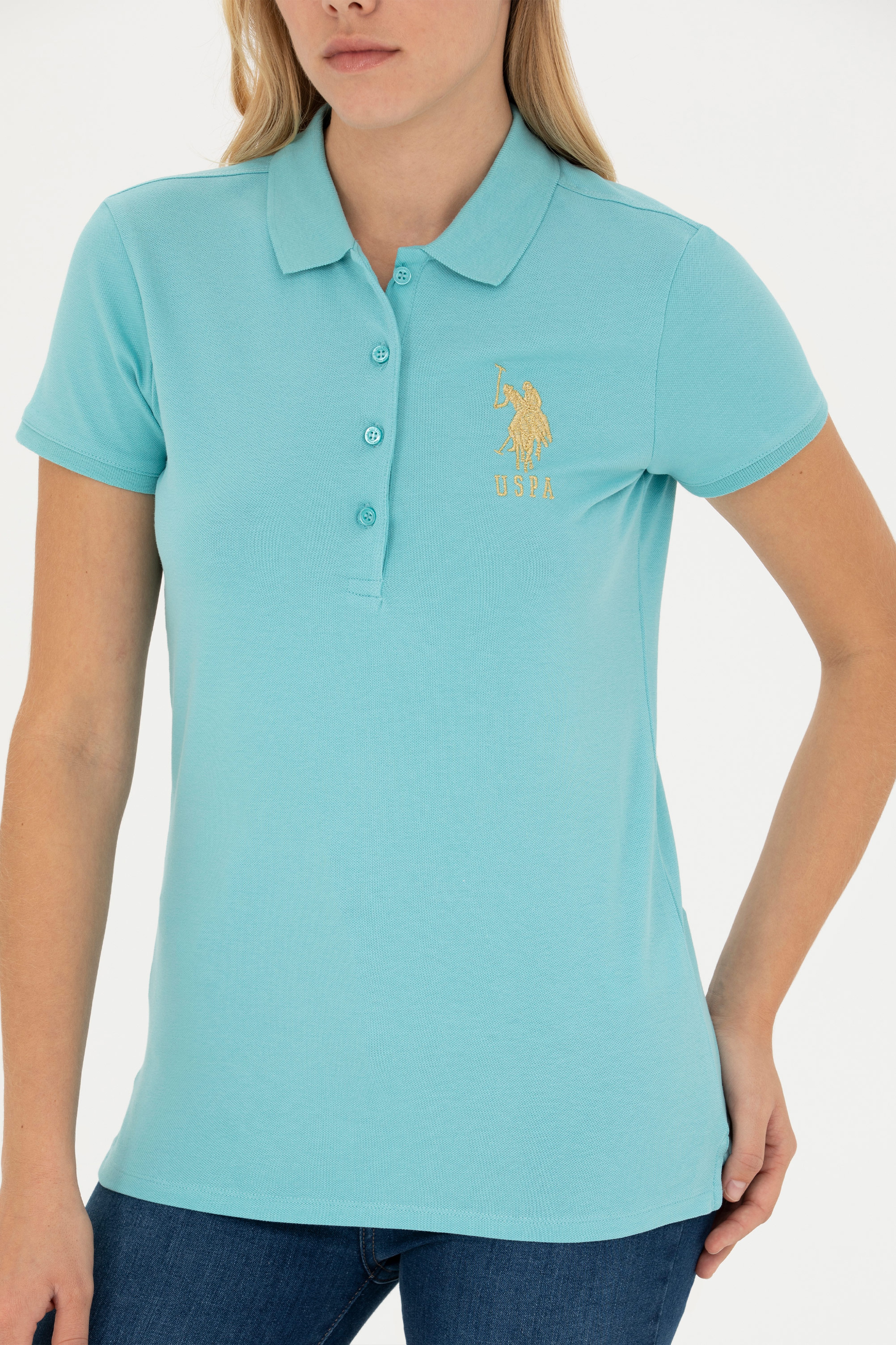 Kadın Mint Basic Polo Yaka Tişört