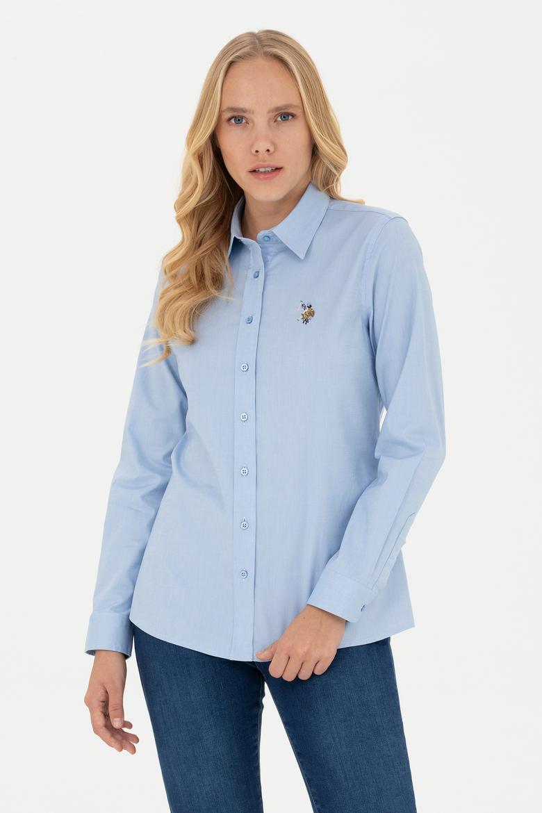 Kadın Mavi Uzun Kollu Basic Gömlek