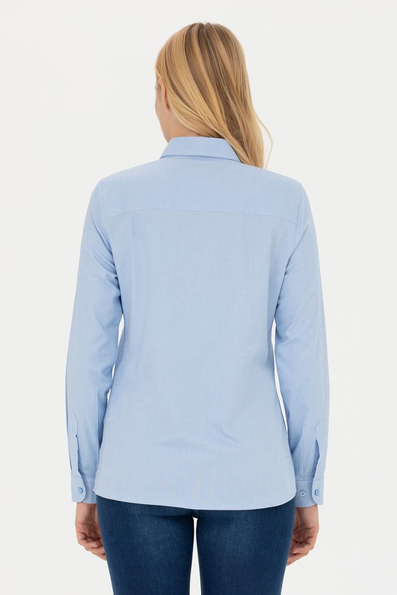 Kadın Mavi Uzun Kollu Basic Gömlek - 50262849075