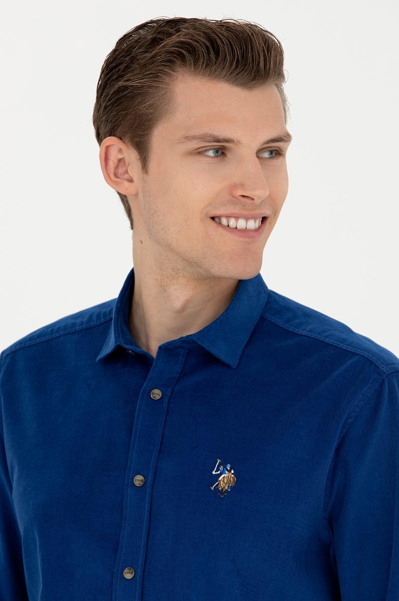 Erkek Saks Uzun Kollu Gömlek