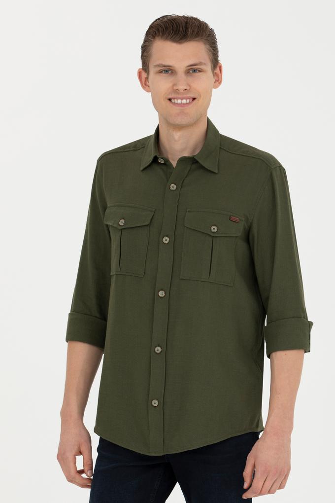 Erkek Haki Uzun Kollu Gömlek