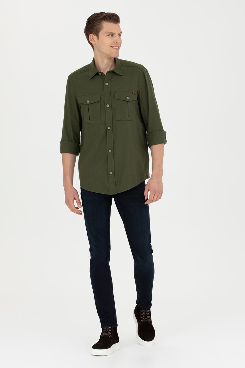 Erkek Haki Uzun Kollu Gömlek - 50279525019