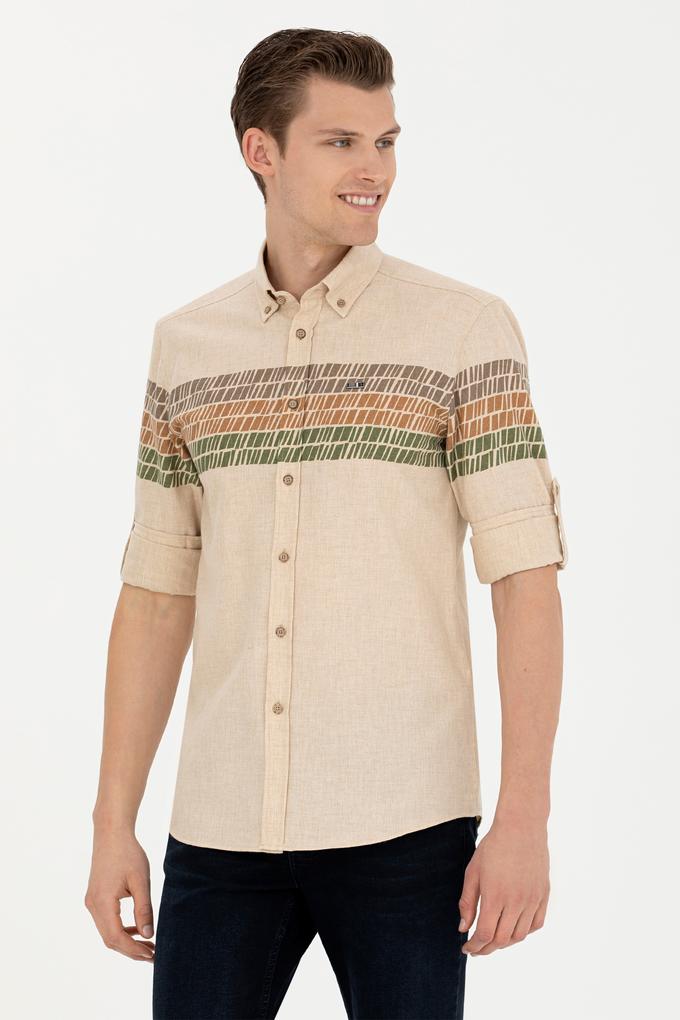 Erkek Bej Uzun Kollu Gömlek