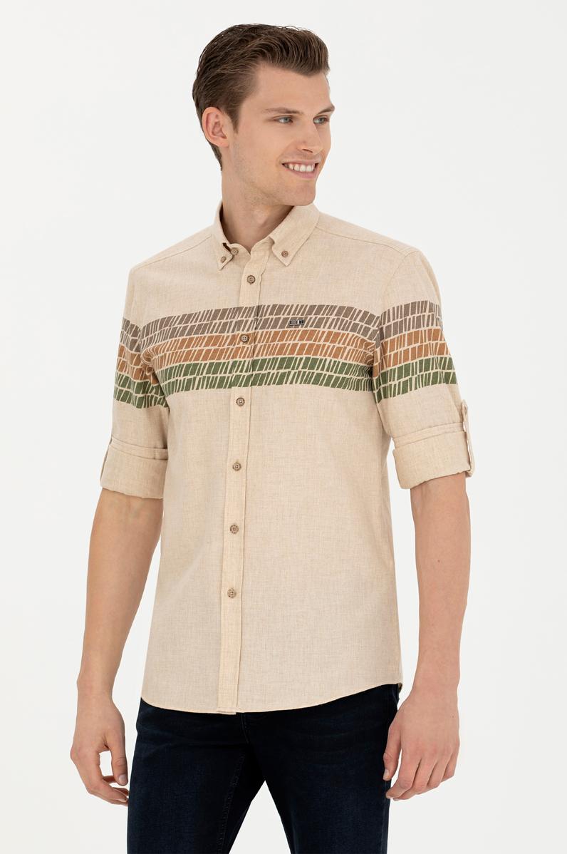 Erkek Bej Uzun Kollu Gömlek