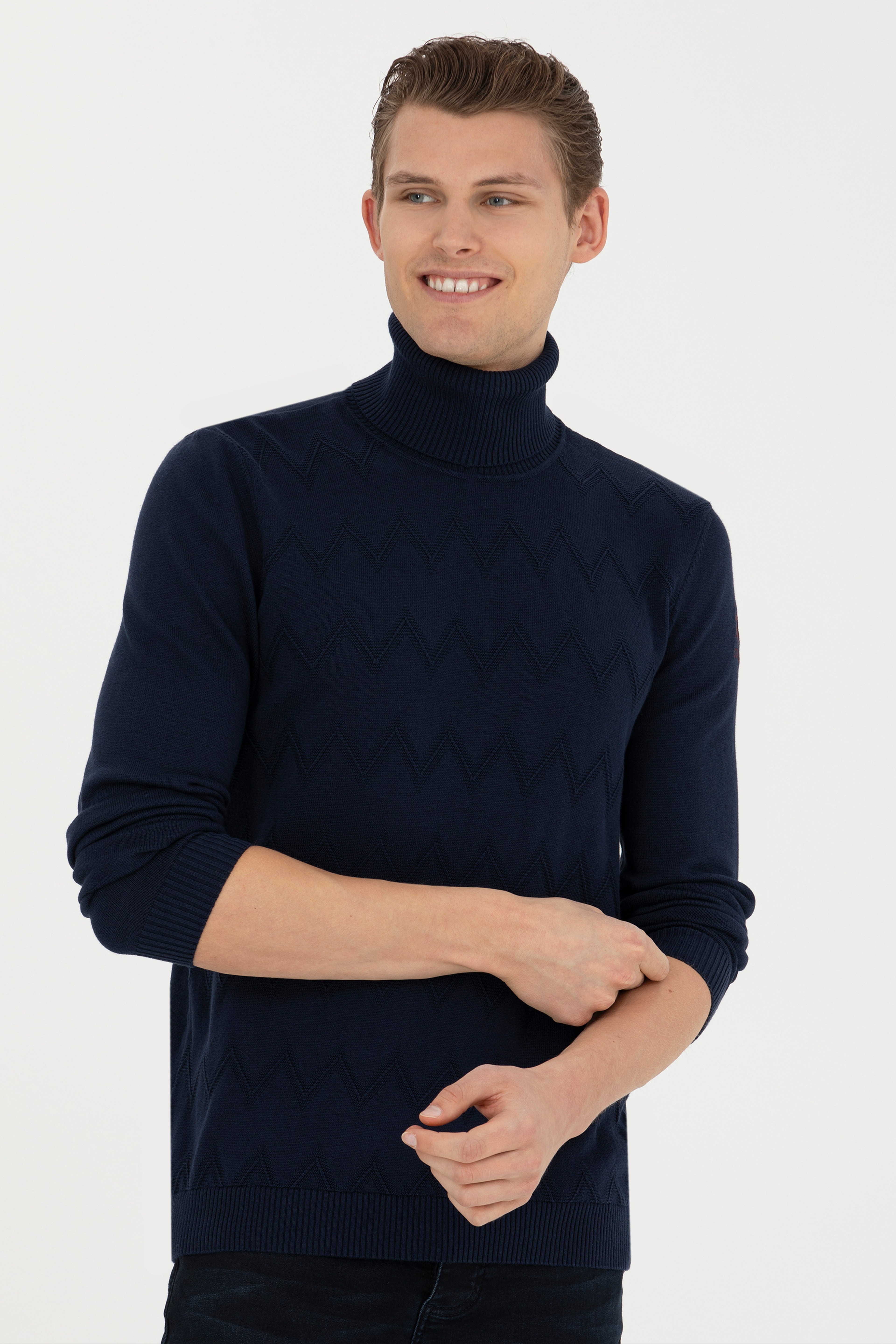 Erkek Slim Fiit Boğazlı Lacivert Kazak - Image 3
