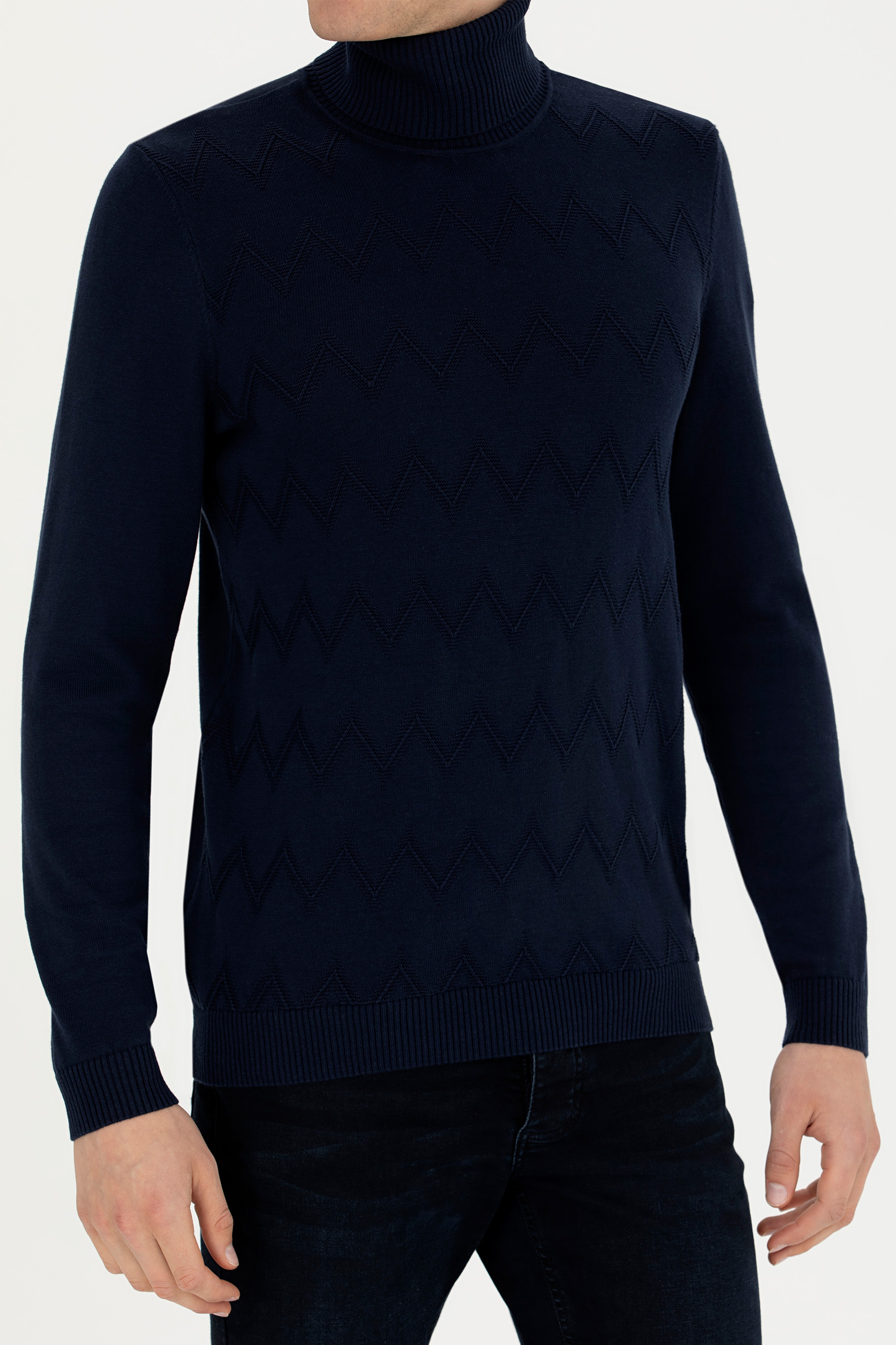 Erkek Slim Fiit Boğazlı Lacivert Kazak - Image 6