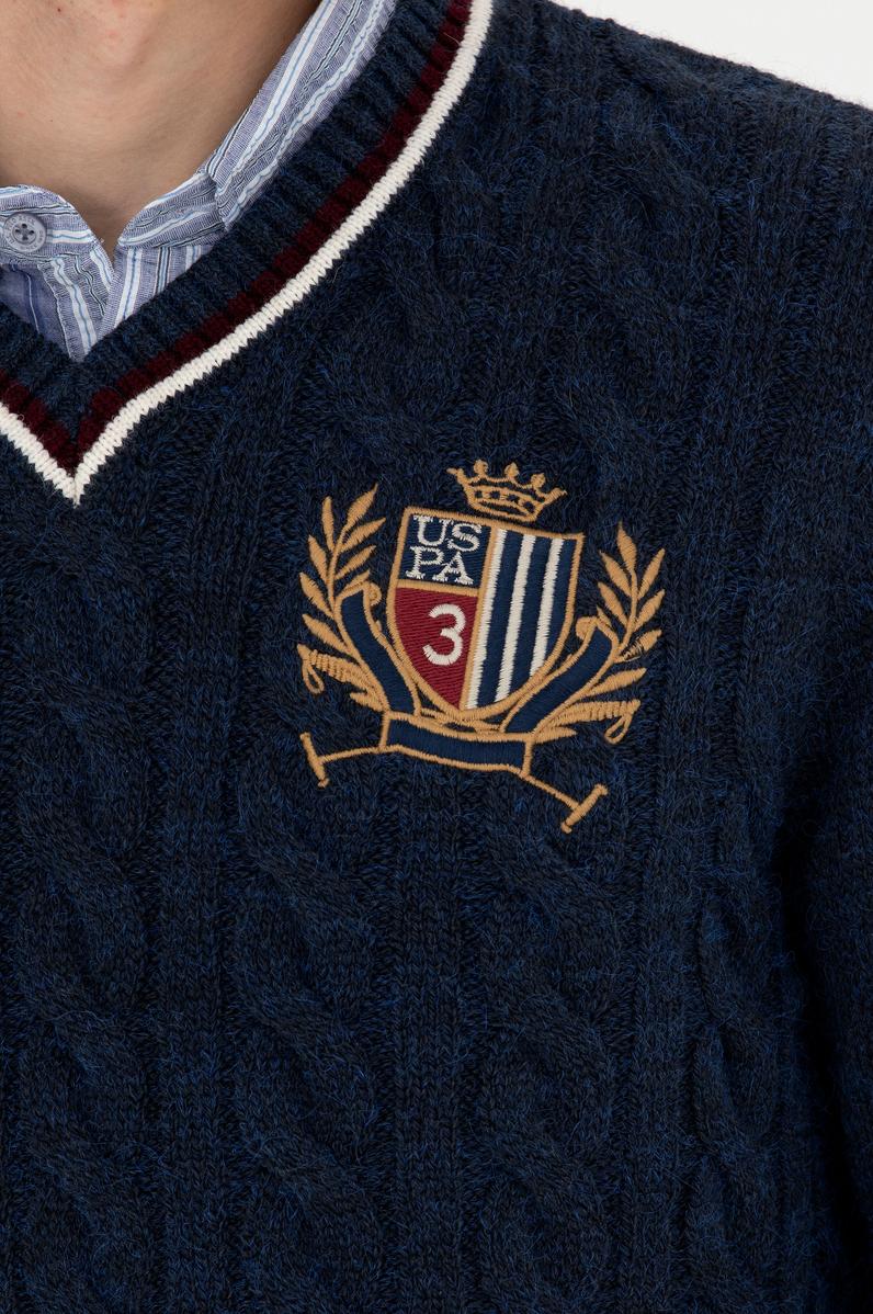 Erkek Lacivert V Yaka Kazak