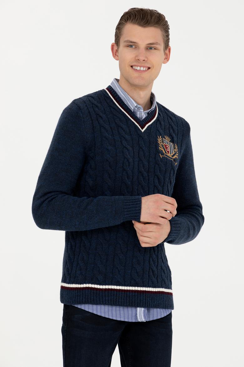 Erkek Lacivert V Yaka Kazak - 50271043017