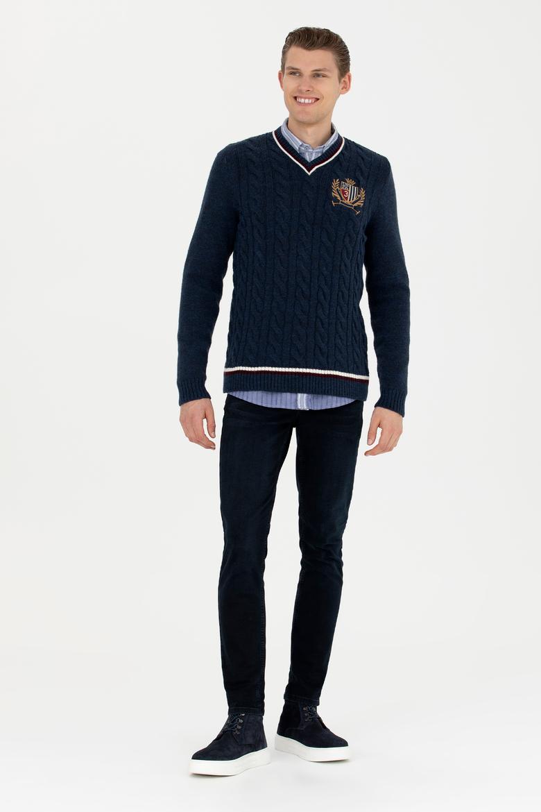 Erkek Lacivert V Yaka Kazak - 50271043017