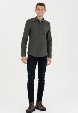 Erkek Koyu Yeşil Uzun Kollu Basic Gömlek - 50271275191