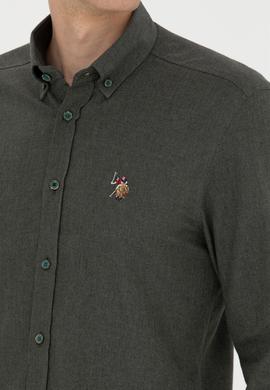 Erkek Koyu Yeşil Uzun Kollu Basic Gömlek - 50271275191