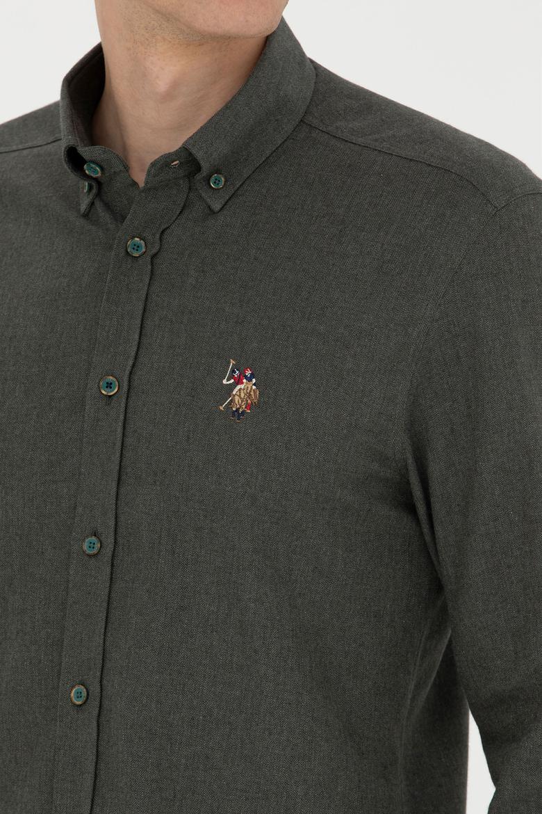 Erkek Koyu Yeşil Uzun Kollu Basic Gömlek - 50271275191