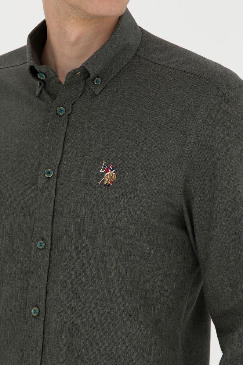 Erkek Koyu Yeşil Uzun Kollu Basic Gömlek