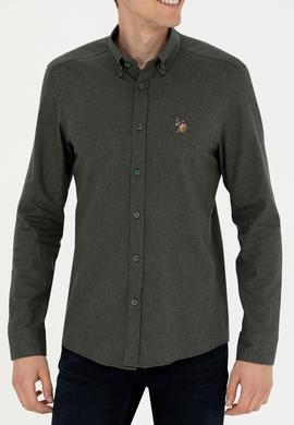 Erkek Koyu Yeşil Uzun Kollu Basic Gömlek - 50271275191