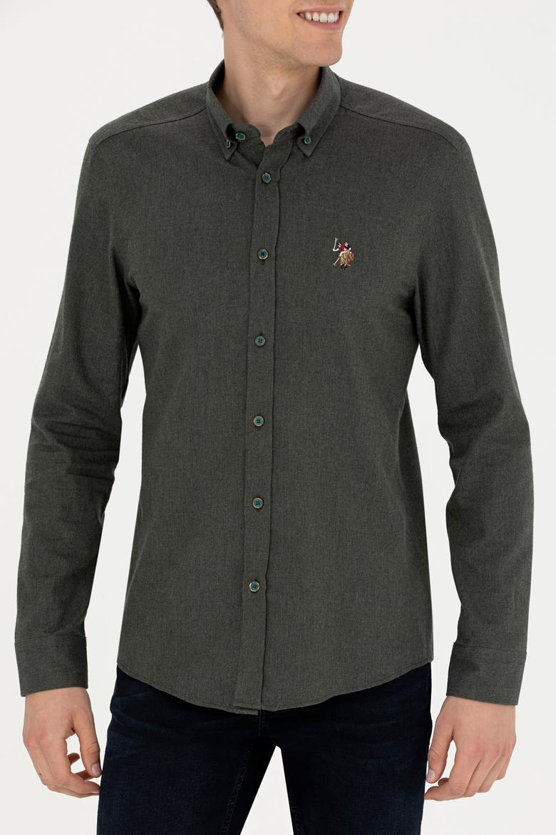 Erkek Koyu Yeşil Uzun Kollu Basic Gömlek - 50271275191