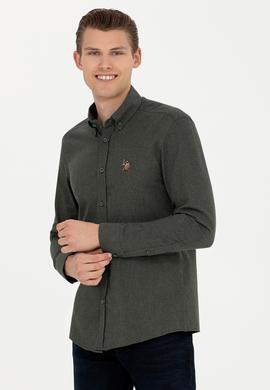 Erkek Koyu Yeşil Uzun Kollu Basic Gömlek - 50271275191