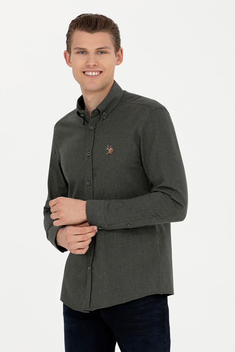 Erkek Koyu Yeşil Uzun Kollu Basic Gömlek