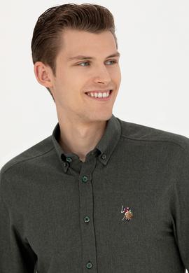 Erkek Koyu Yeşil Uzun Kollu Basic Gömlek - 50271275191