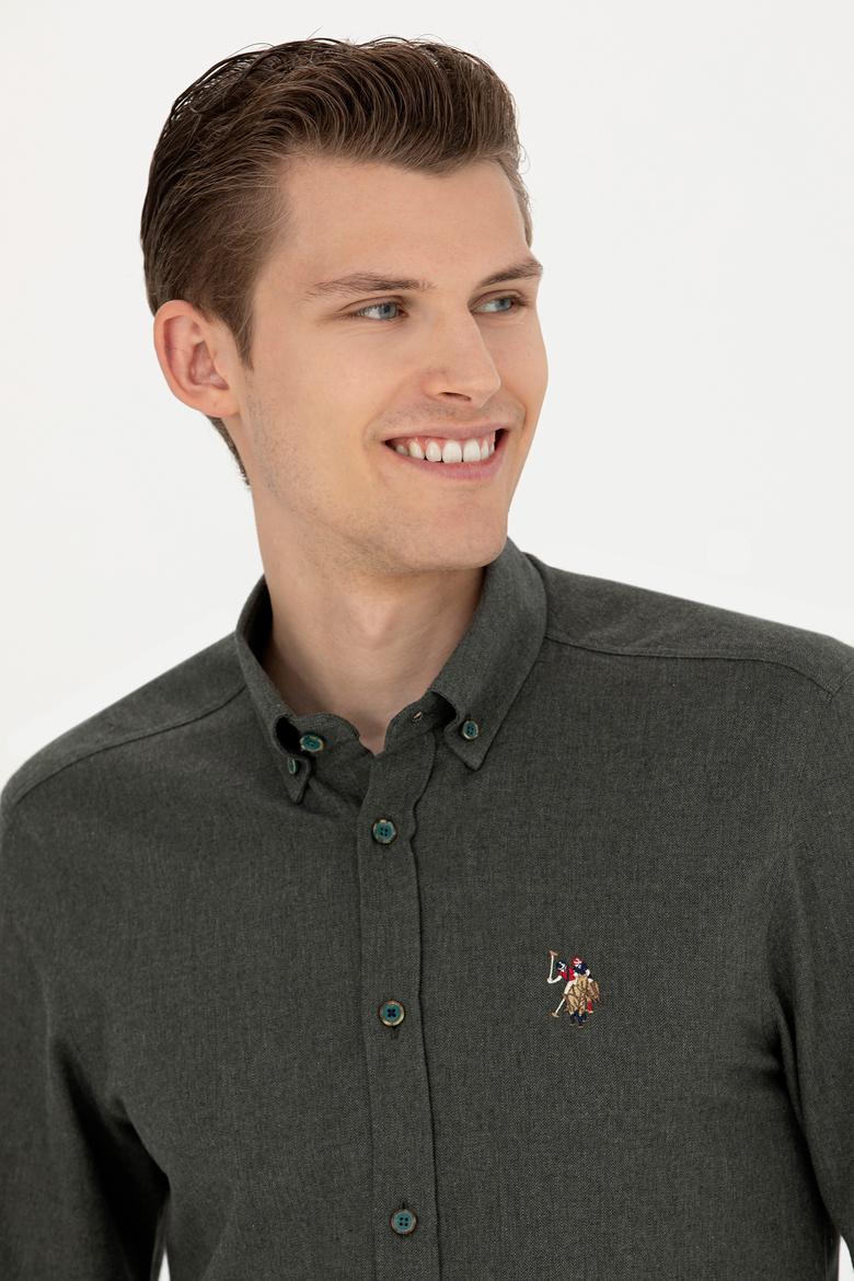 Erkek Koyu Yeşil Uzun Kollu Basic Gömlek - 50271275191