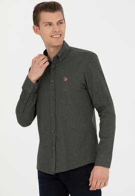 Erkek Koyu Yeşil Uzun Kollu Basic Gömlek - 50271275191
