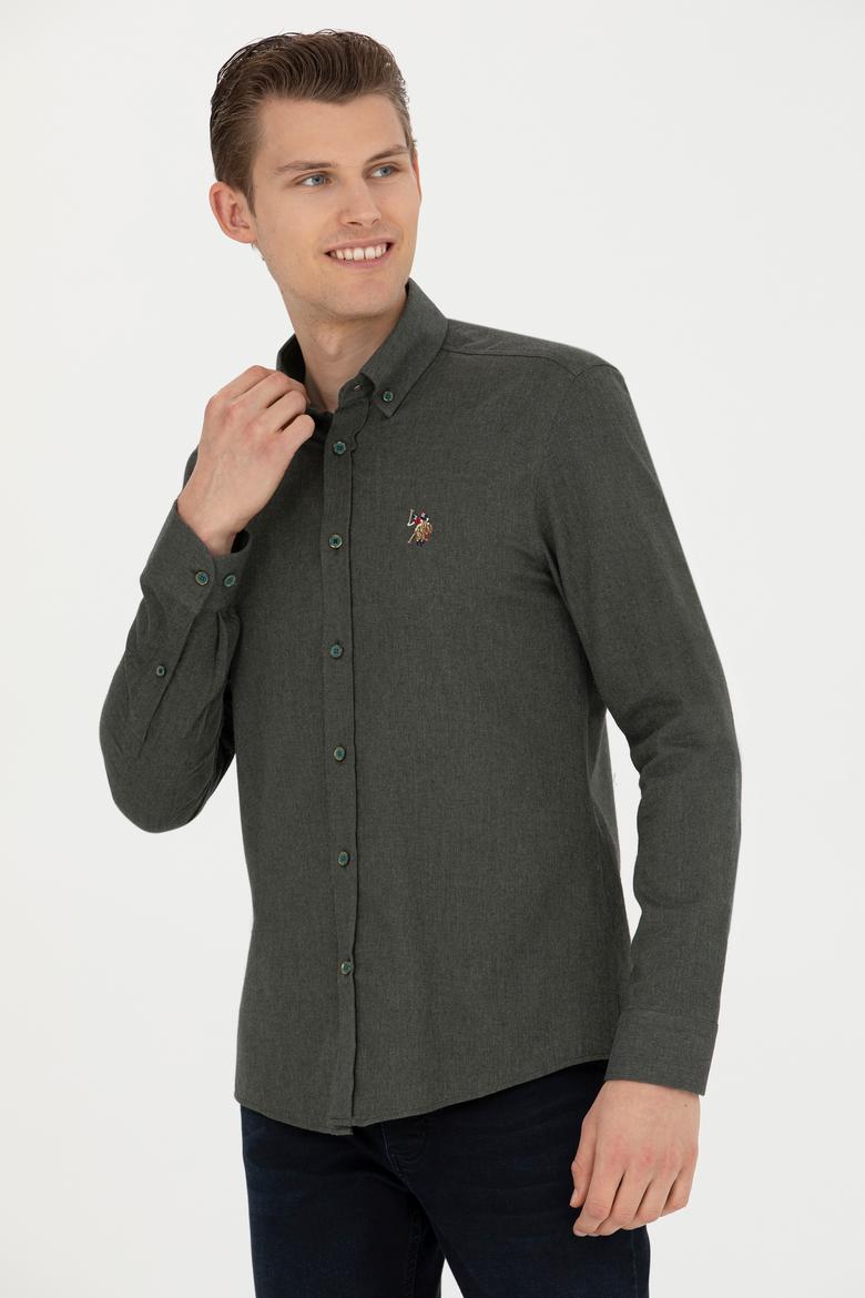 Erkek Koyu Yeşil Uzun Kollu Basic Gömlek - 50271275191