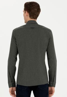 Erkek Koyu Yeşil Uzun Kollu Basic Gömlek - 50271275191