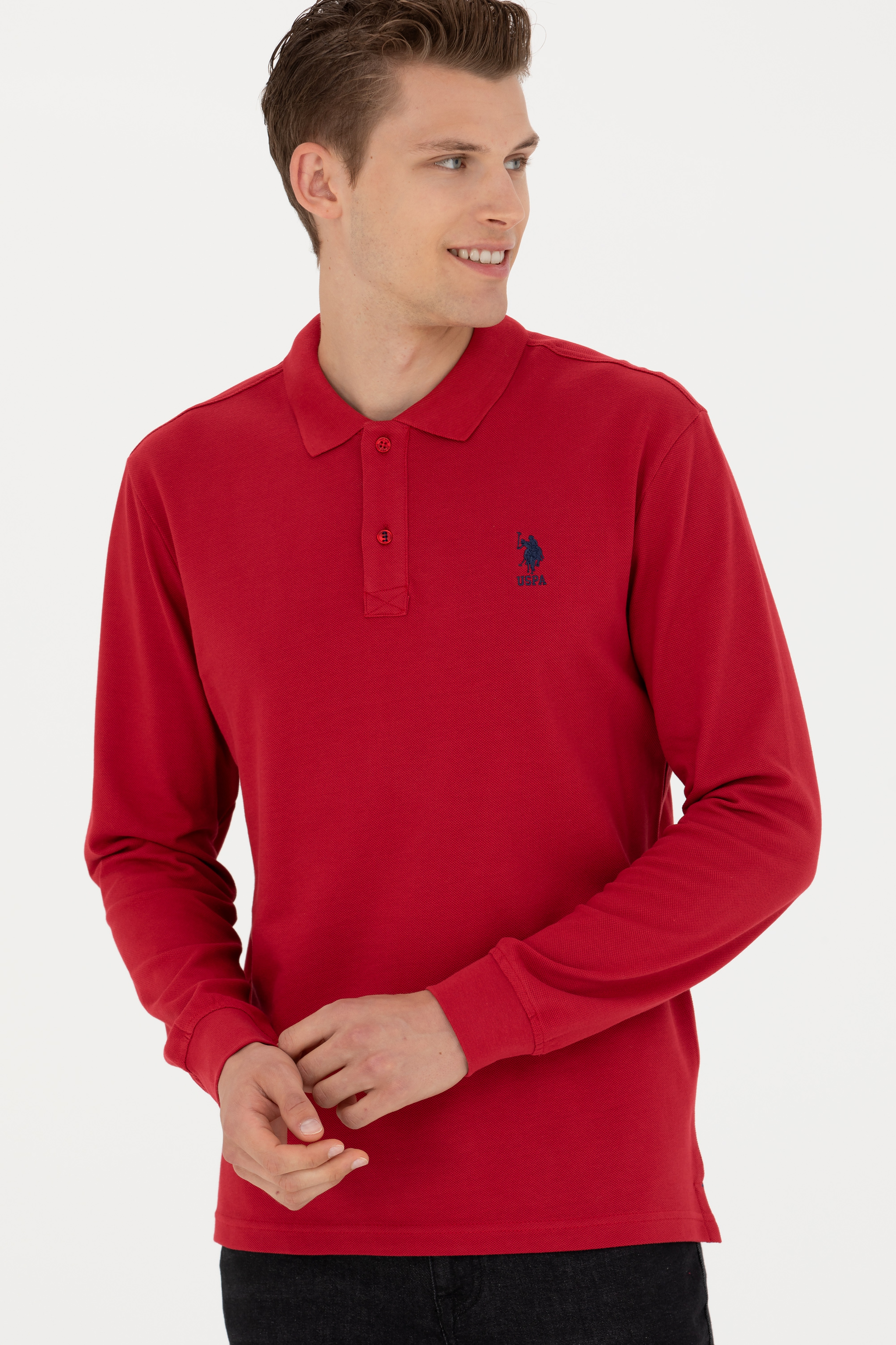 Erkek Kırmızı Basic Sweatshirt - Image 3