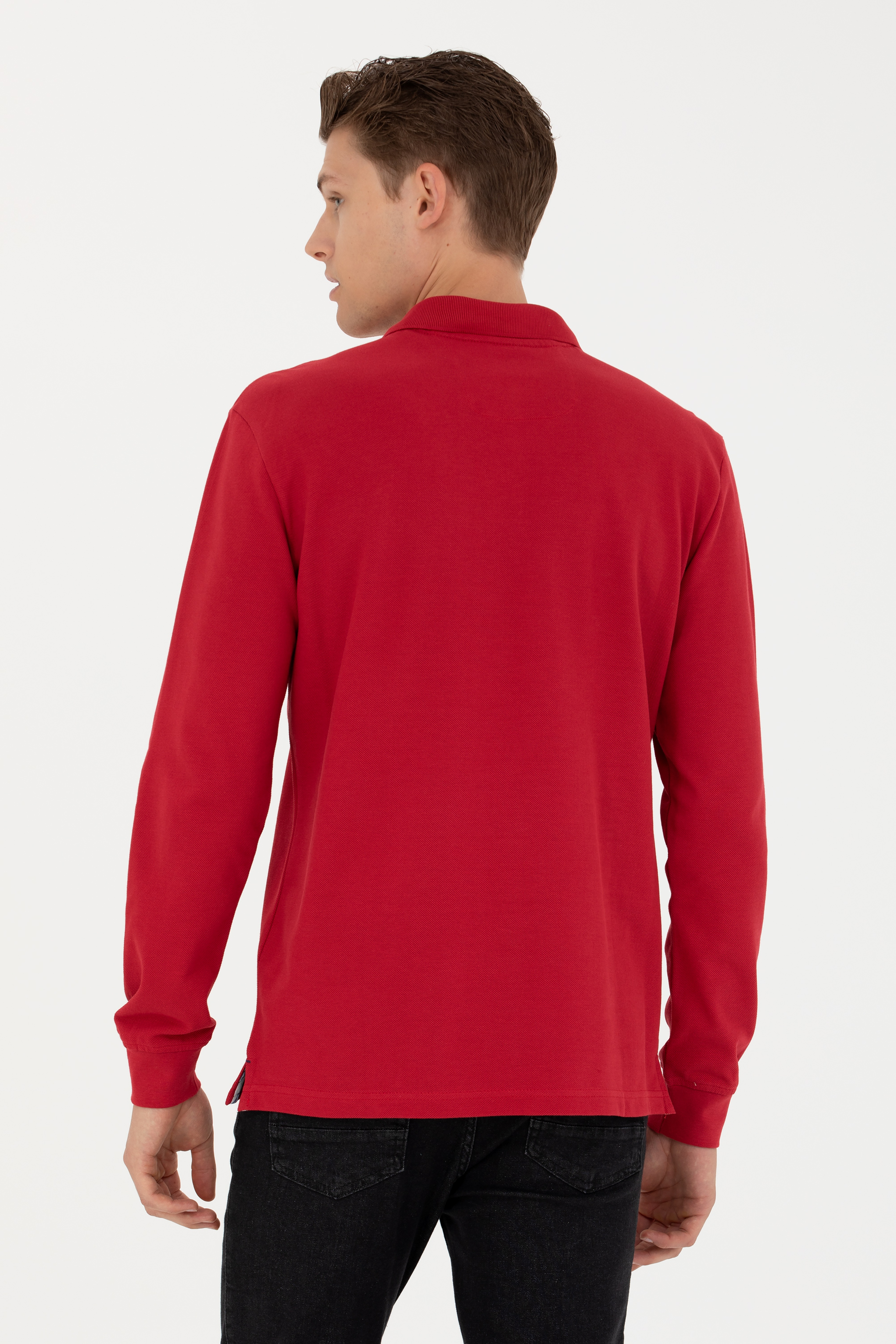 Erkek Kırmızı Basic Sweatshirt - Image 5