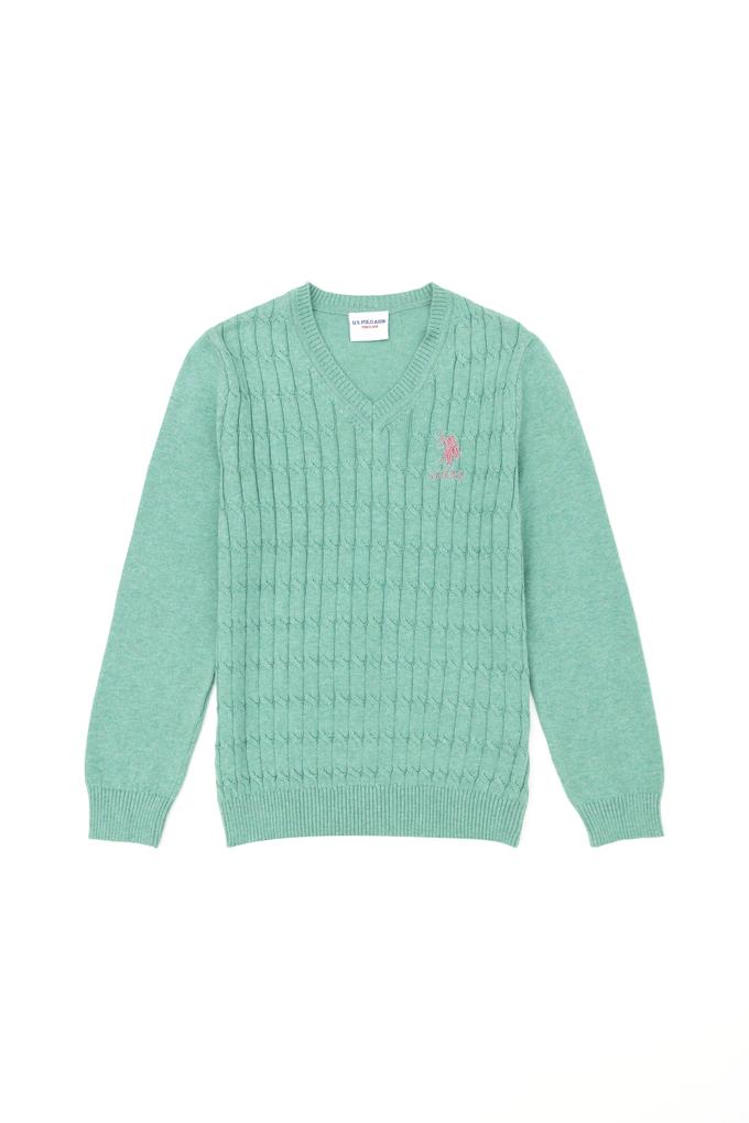 Kız Çocuk Mint Melanj Basic Kazak