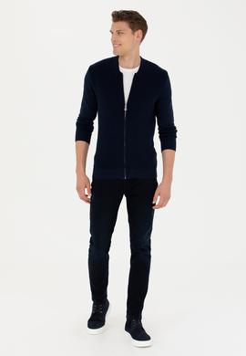 Erkek Lacivert Basic Triko Hırka - 50277107009