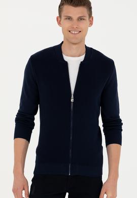 Erkek Lacivert Basic Triko Hırka - 50277107009