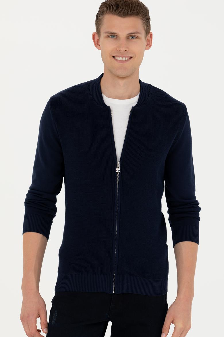 Erkek Lacivert Basic Triko Hırka - 50277107009