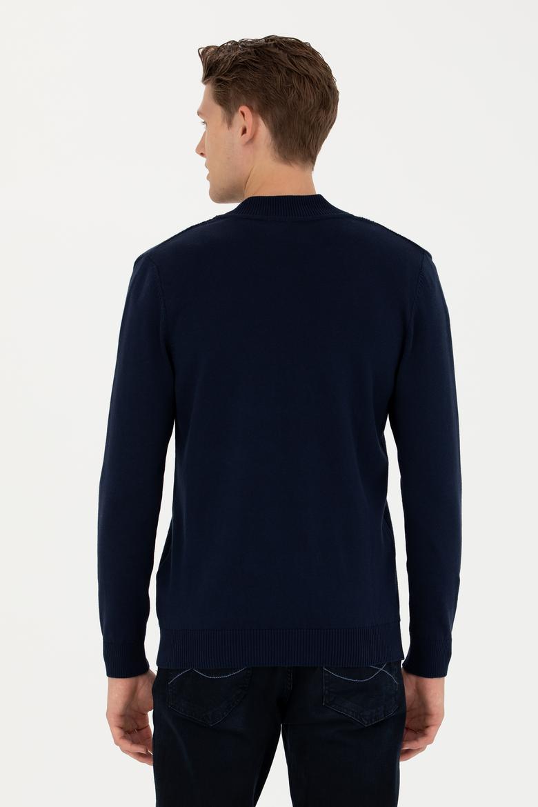 Erkek Lacivert Basic Triko Hırka - 50277107009