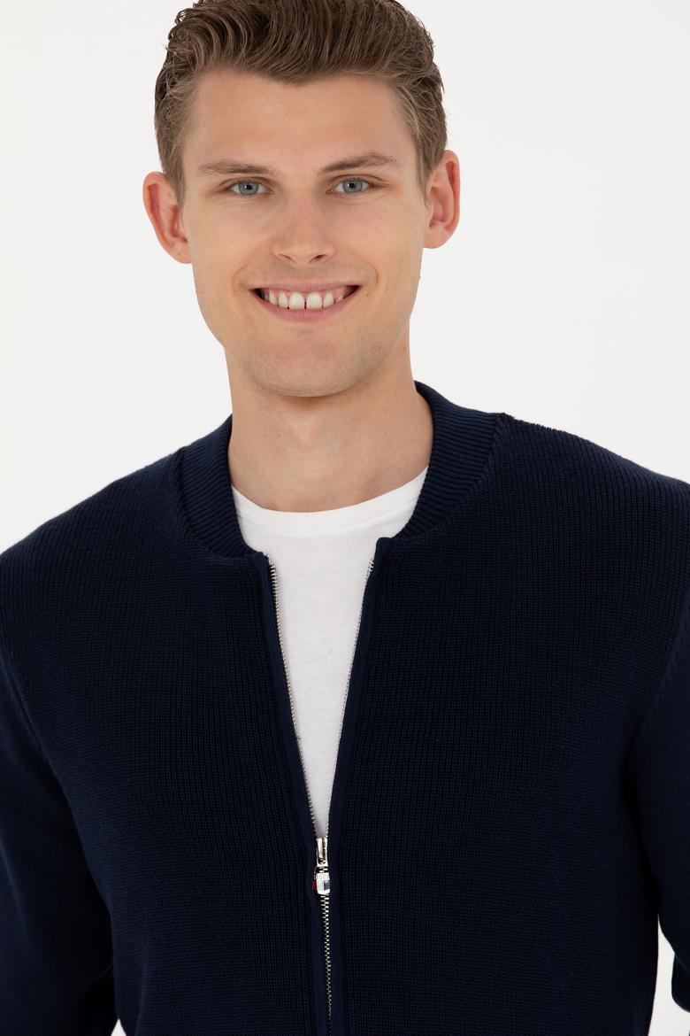 Erkek Lacivert Basic Triko Hırka - 50277107009