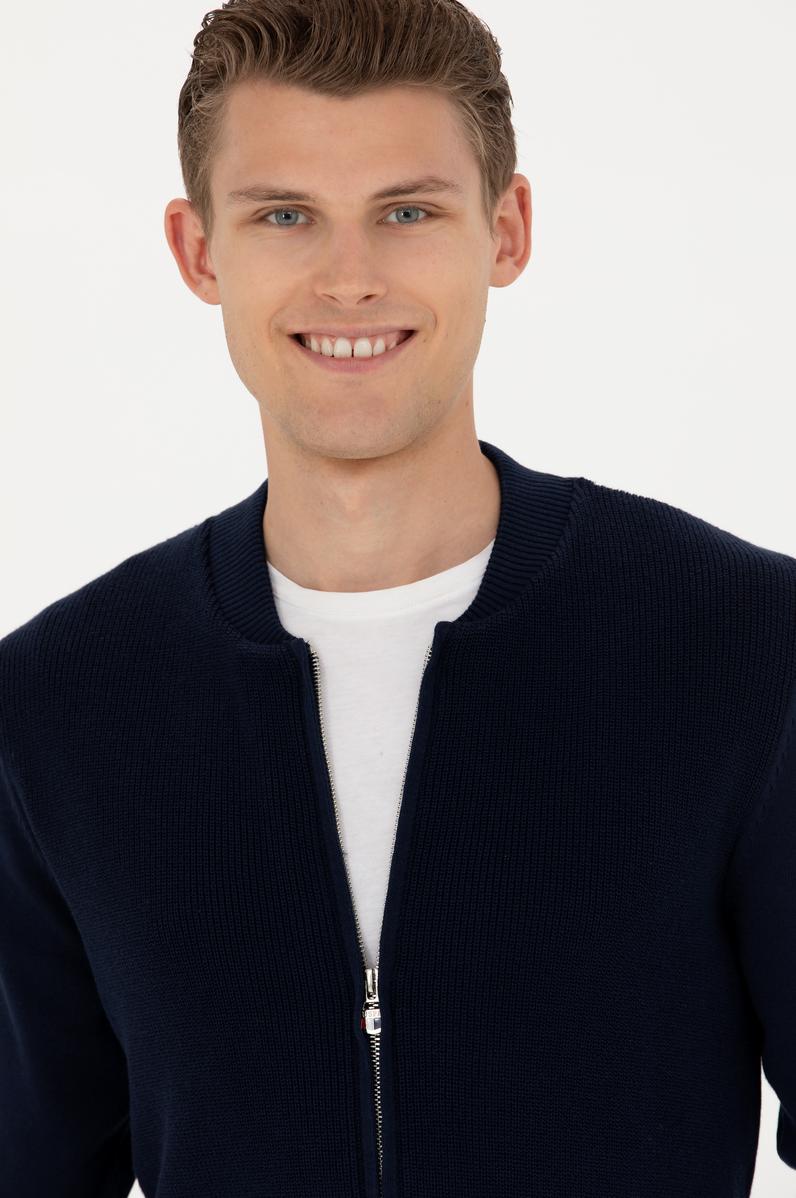 Erkek Lacivert Basic Triko Hırka