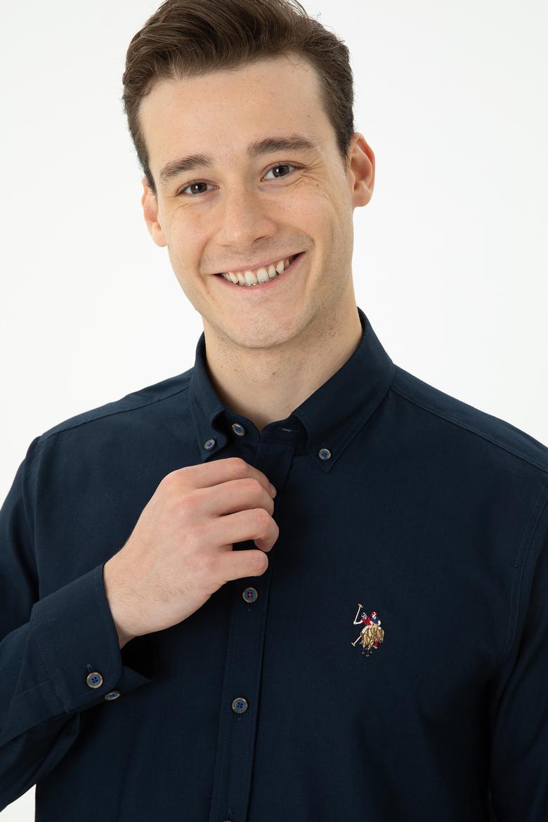 Erkek Lacivert Uzun Kollu Basic Gömlek