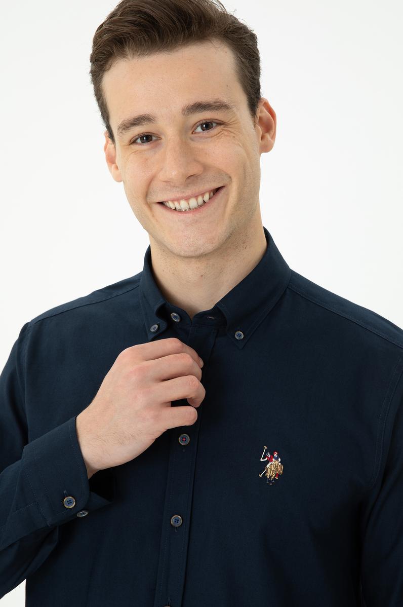 Erkek Lacivert Uzun Kollu Basic Gömlek