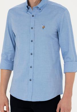 Erkek Saks Uzun Kollu Basic Gömlek - 50271276036