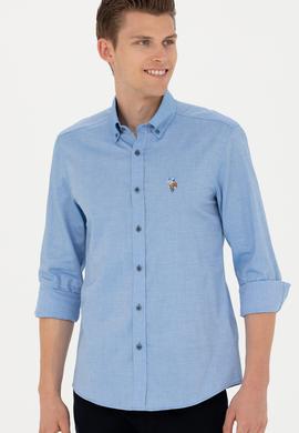 Erkek Saks Uzun Kollu Basic Gömlek - 50271276036