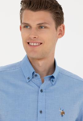 Erkek Saks Uzun Kollu Basic Gömlek - 50271276036