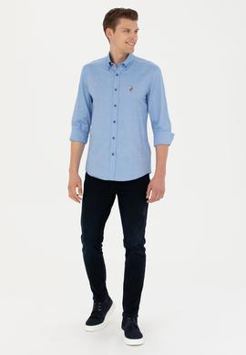 Erkek Saks Uzun Kollu Basic Gömlek - 50271276036