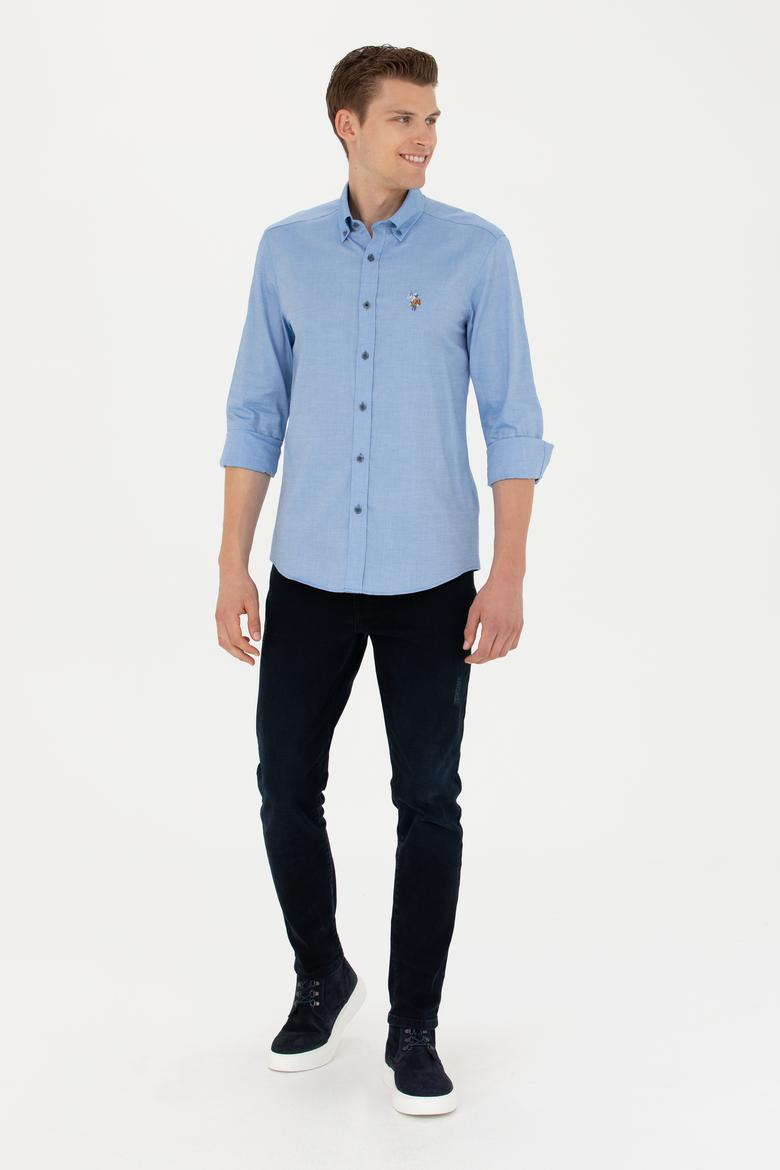 Erkek Saks Uzun Kollu Basic Gömlek - 50271276036