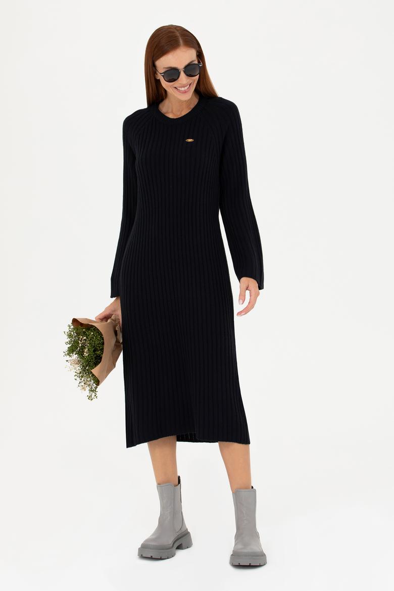 Kadın Lacivert Bisiklet Yaka Triko Elbise - 50277304004